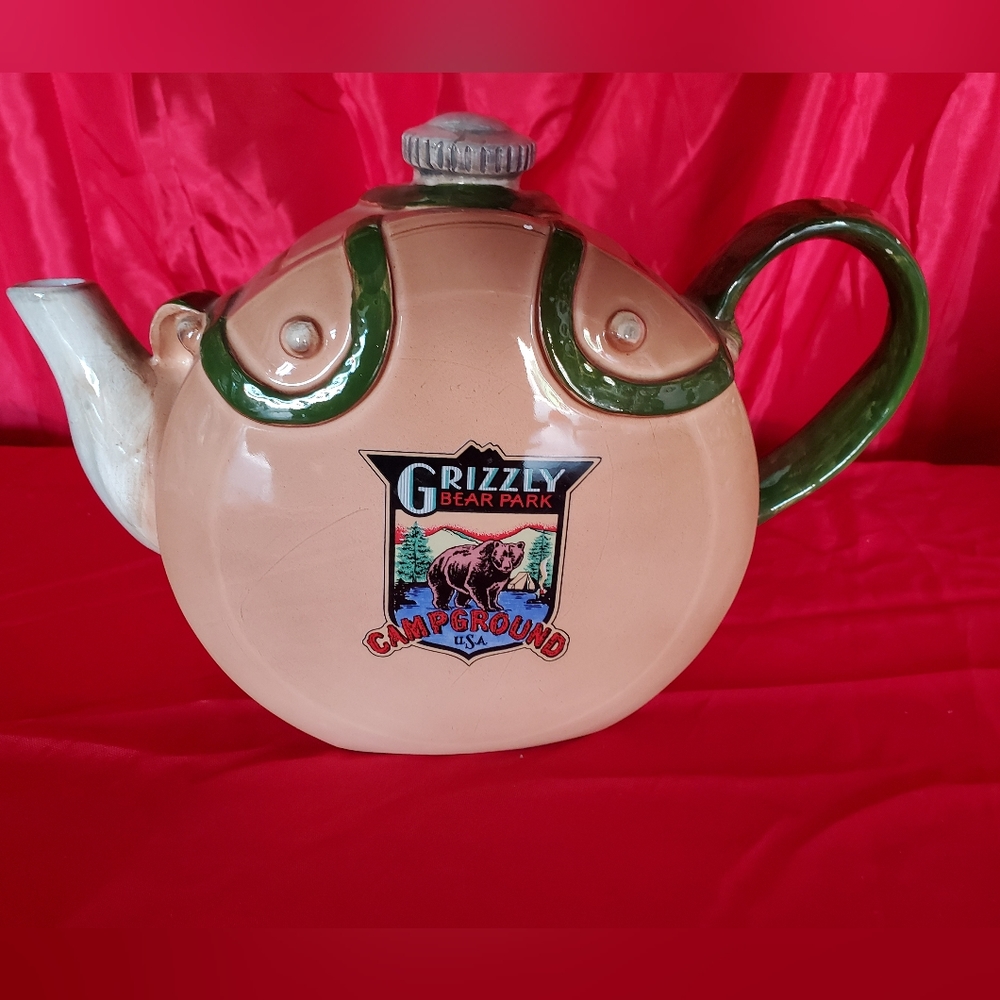 Vintage Dept 56 Porcelain Canteen Teapot Grizzly Bear Park